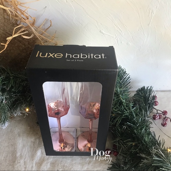 4 Luxe Habitat Rose Gold Champagne Flute Wine Glass Box Set - Picture 3 of 6
